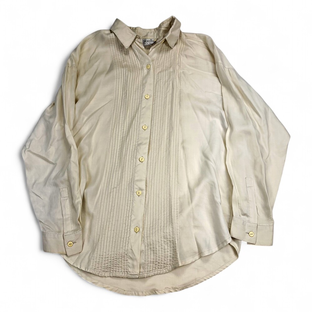 Rafaella Cream Pintuck Button-Down Blouse Size 10